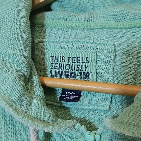 American Eagle AE Sun Set Zip Up Hoodie Green Cropped Feels Seriously Lived In - Picture 5 of 15